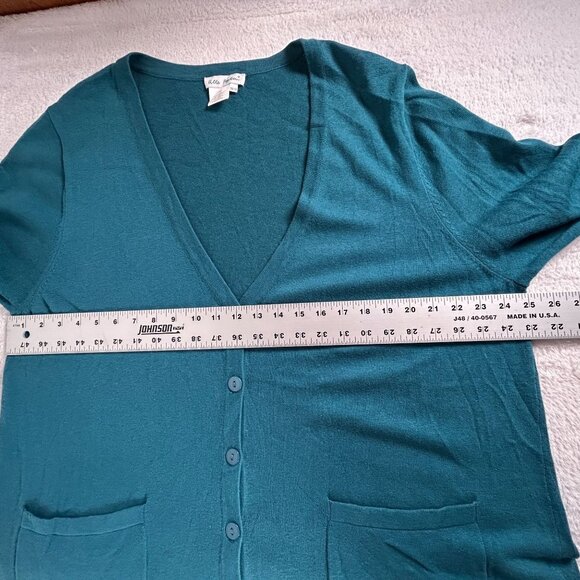 Ulla Popken Womens V-Neck Cardigan Sweater Size 16/18 Teal Button Front Pockets - Picture 6 of 7